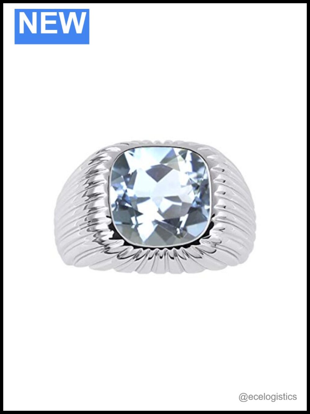 Solitaire Aquamarine Sterling Silver Ring 7ct
